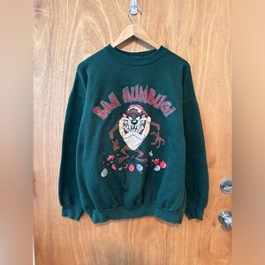 Vintage 90s Taz the Tasmanian Devil Cartoon Christmas Sweatshirt Men’s XL